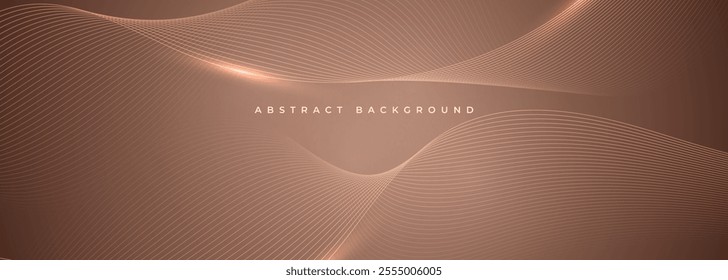 Mocha mousse wide abstract vector background with glowing brown wavy lines. Vector illustration in trendy color of the year 2025