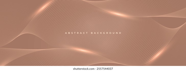 Mocha mousse wide abstract vector background with glowing brown wavy lines. Vector illustration in trendy color of the year 2025