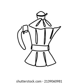 Mocha pot in continuous one line style. Coffee maker in single line style for coffee shop poster wall, contour line art design for t-shirt fashion print.