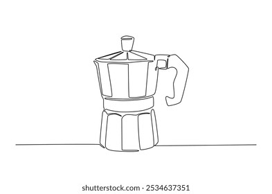 Mocha pot continuous one line drawing. Single line art illustration of geyser coffee maker. Editable vector.