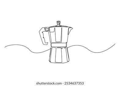 Mocha pot continuous one line drawing. Single line art illustration of geyser coffee maker. Editable vector.