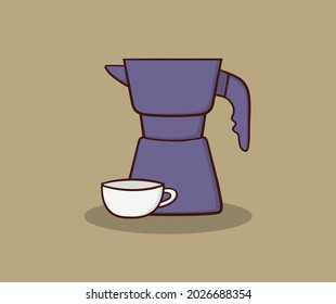 mocha pot and cup hand drawing illustration
