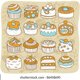 Mocha Series | 
cake ,snack ,tea time icon set. vector format.