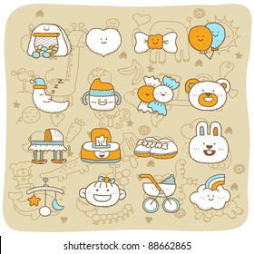 Mocha Series | 
Hand Drawn,doodle Baby Icon Set