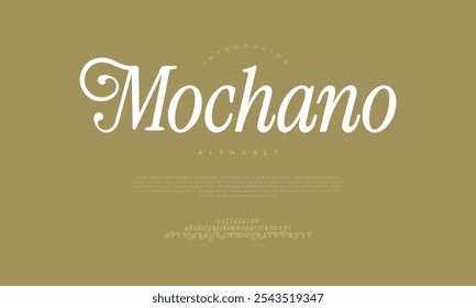 Mochano Typografie Beauty Mode elegante minimalistische Serif Italic Schriftarten dekorative Hochzeit Vintage Retro-Logos. Minimal luxuriöse Schriftart Alphabet Logo. Vektorgrafik