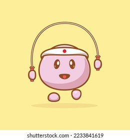 Mochi cake character cartoon illustration. traditional japanese food cartoon icon. Food character design for kids