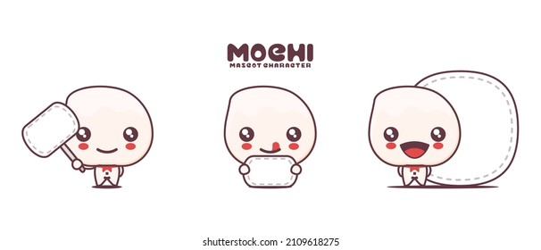 mochi cartoon illustration, with blank board banner, isolated on a white background.