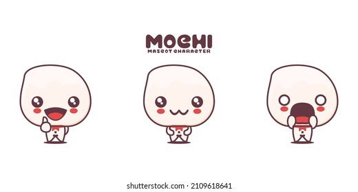 mochi cartoon illustration, with different expressions, isolated on a white background.