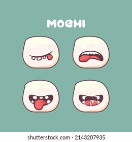 mochi cartoon. japanese food vector illustration. with different mouth expressions. cute cartoon
