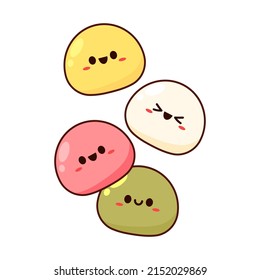 Mochi character design. Cute Mochi cartoon vector. Mochi icon vector. Japanese rice dessert.