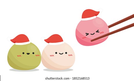 Mochi character design. free space for text. Mochi vector. Santa hat vector.