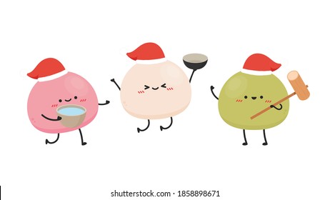 Mochi character design. free space for text. Mochi vector. Santa hat vector.
