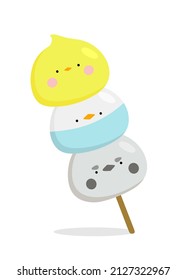 Mochi character design. Japanese cartoon desserts. vector illustration in a flat style.