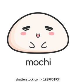 Mochi cute cartoon icon wagashi with emotion. Japanese rice dessert