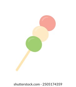 Mochi Dango Stick Japanese Sweet Dessert Food in Cute Animated Cartoon Vector Illustration
