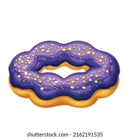 Mochi Donut. Bakery dessert menu, Japanese mochi donut with topping blueberry glaze. Vector illustration.