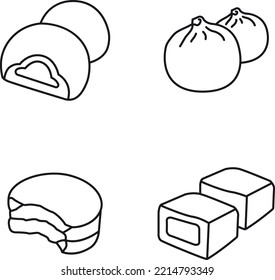 mochi, dumpling, macaroon, fengli su vector icons