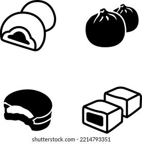 mochi, dumpling, macaroon, fengli su vector icons