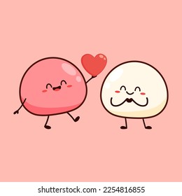 Mochi-Ikone Vektor. Mochi Logo Design. Japanischer ReisNachtisch. Mochi am Valentinstag.
