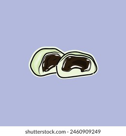 Mochi. Japanese rice dessert. Traditional Japanese dessert. Flat Vector illustration with Healthy sweet snack. Ball of rice flour with bean paste. Banner, poster, restaurant menu.