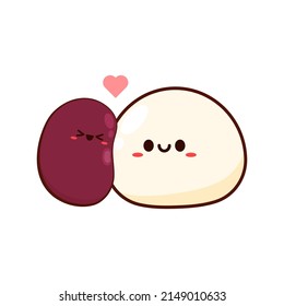 Diseño de personajes de frijol Mochi y Riñón. fondo de pantalla. espacio libre para texto. Vector Mochi. Postre de arroz japonés.