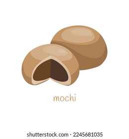 Mochi. Moti. Japanese traditional weet soft dessert. Ball of rice flour with bean paste . Bento mochi dish. Engraving Vintage retro hand drawn style.