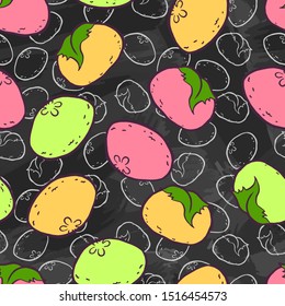 Mochi. Moti. Sweet soft dessert. Ball of rice flour stuffed with bean paste. Traditional Asian Japanese bento dish. Vintage retro style.  Seamless background with pattern.