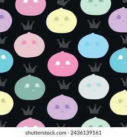 
Mochi Queen pattern black background seamless fabric design