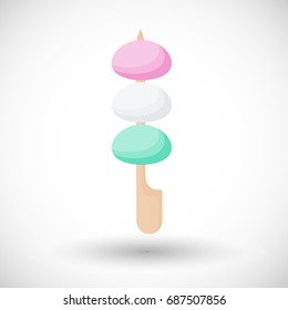 Mochi vector flat icon, Flat design of Japanese rice dessert dango with round shadow isolated on the white background, cute vector illustration with reflections