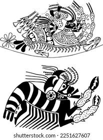 Mochica iconography Peruvian pre-Inca culture Drawings on Moche ceramics