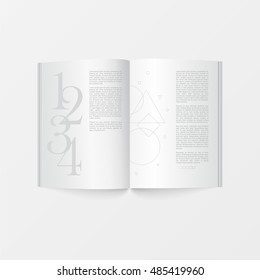 Mock up 3d booklet. Top view. Open book. For brochure, leaflet, pamphlet, handbill design, catalog template, magazine layout, printing template. White color with soft shadow. Vector illustration