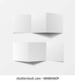 Mock Up 3d Leaflet Blank. Top View. For Brochure, Leaflet, Pamphlet, Handbill Design, Catalog Template, Magazine Layout, Printing Template. White Color With Soft Shadow. Vector Illustration.