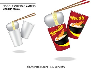 Mock Up 3D Realistic Design Hot Cup Noodle Packaging Product On White Background Illustration