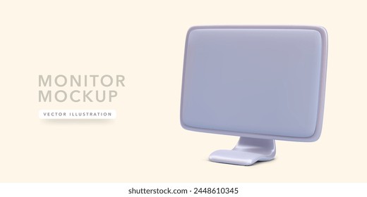 Mock up 3d realistic desktop computer isolated on light background. Vector illustration