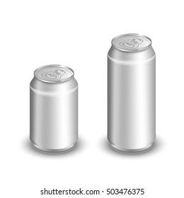 Mock up of aluminum can. Two aluminum cans isolated on white. Blank aluminum can. Aluminum cans for soda and beer.