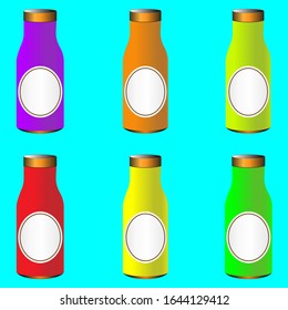 mock up beverage bottle packaging with 6 attractive colors hubcaps. This design is suitable for packaging mock ups for the beverage business and a company.