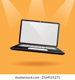 mock up black laptop with yellow background