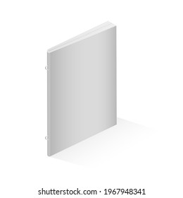 Mock up of blank book, notebook, notepad, magazine, booklet, brochure. Vector 3D illustration of a grey book on a white background. Loop stitch binding.