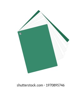 Mock up of blank book, notebook, notepad, magazine, booklet, brochure. Vector 3D illustration of a green notepad on a white background for your design. Pages of the notebook connected with a rivet