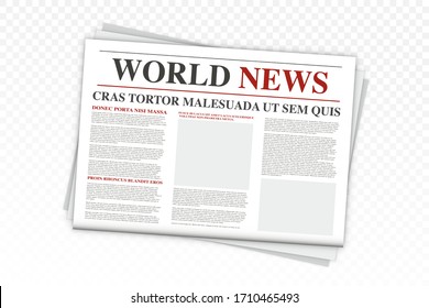 Mock up of a blank daily newspaper. Realistic Vector mock up of black and white newspaper. Newspaper with location for copy space. Newspaper template with world news economy business headlines