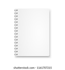Mock up blank notebook with metal spiral template isolated on white background.