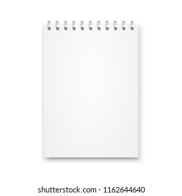 Mock up blank notebook with metal spiral template isolated on white background.