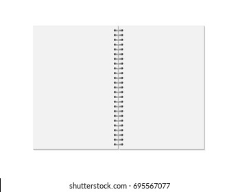 Mock up blank open notebook  isolated on white background.  Template spiral copybook or organizer. Vertical vector illustration