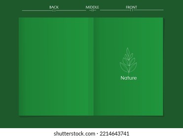 mock up blank vertical book cover template with pages in front and back.green background. used for magazine cover, book, booklet, brochure.
