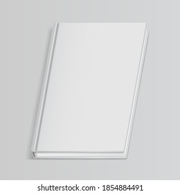 Mock up of book white blank cover isolated. Closed book, magazine or notebook mockup on gray background. Realistic 3d vector illustration