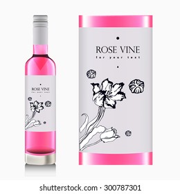 Mock up bottle of wine. Red, rose, white wine. Liquor. Alcohol with realistic red wine bottle, and label with place for your text and design