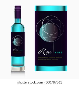 Mock up bottle of wine. Red, rose, white wine. Liquor. Alcohol with realistic red wine bottle, and label with place for your text and design