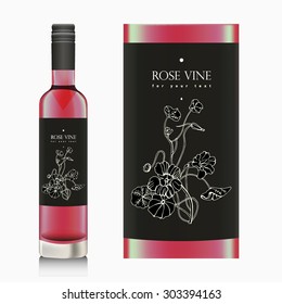 Mock up bottle of wine. Red, rose, white wine. Liquor. Alcohol with realistic red wine bottle, and label with place for your text and design