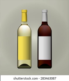 Mock up bottle of wine. Vector eps10. Labels for wine bottles. Red, rose, white wine. Liquor