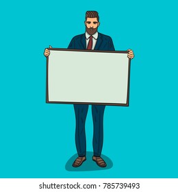 mock up bussiness cartoon character. businessman and presentation board